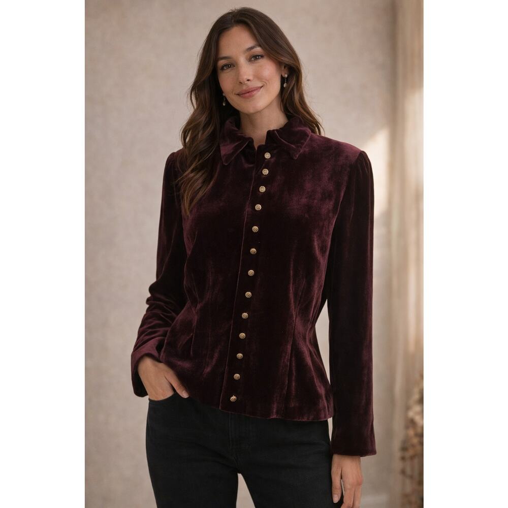 Lauren Ralph Lauren Velvet Button Up Shirt Gold Buttons Size 16